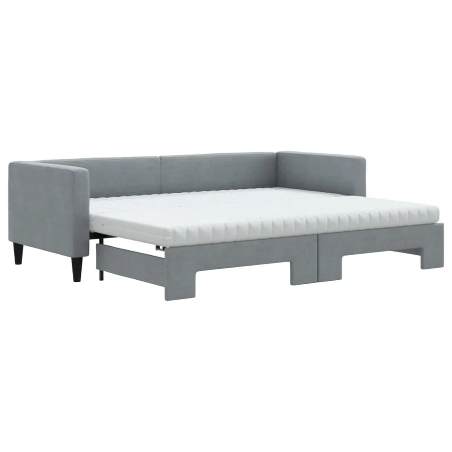 Lit de jour avec gigogne et matelas gris clair 80x200 cm tissu - 2
