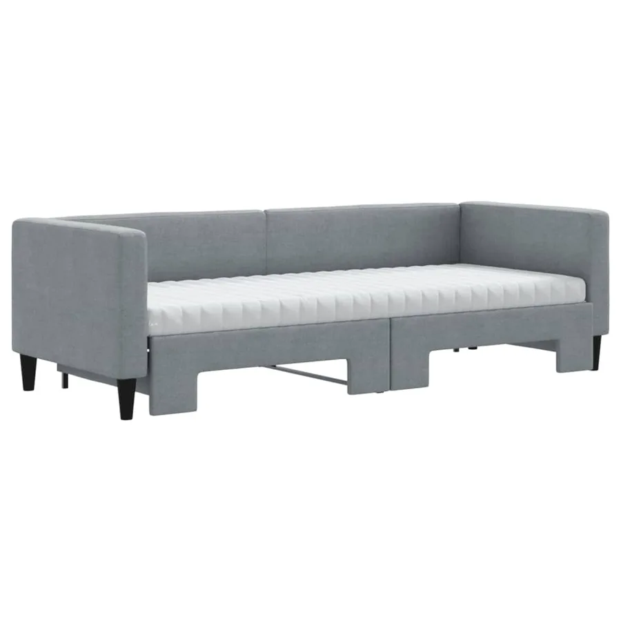 Lit de jour avec gigogne et matelas gris clair 80x200 cm tissu - 3