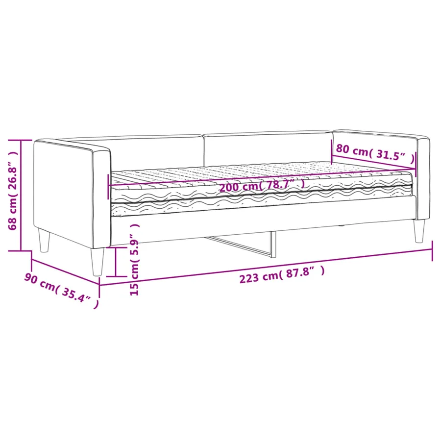 Lit de jour avec matelas taupe 80x200 cm tissu - 12