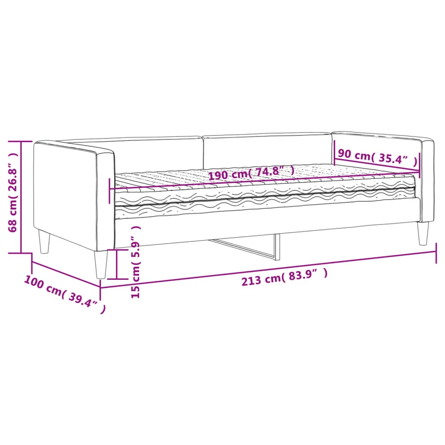 Lit de jour avec matelas noir 90x190 cm tissu - 12