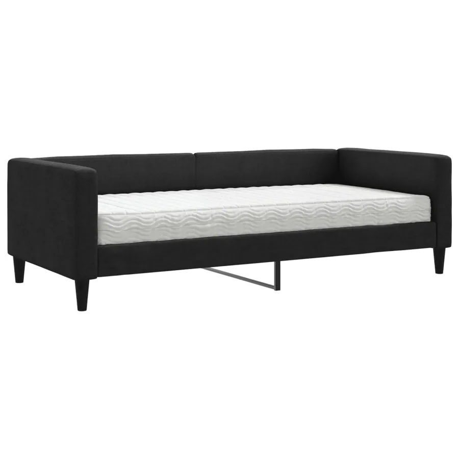 Lit de jour avec matelas noir 90x190 cm tissu - 2
