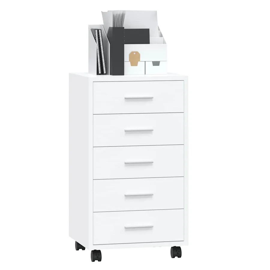 Armoire à tiroirs avec roulettes Blanc brillant Bois ingénierie - 3