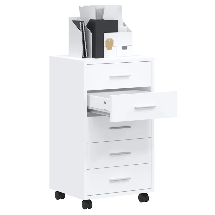 Armoire à tiroirs avec roulettes Blanc brillant Bois ingénierie - 4