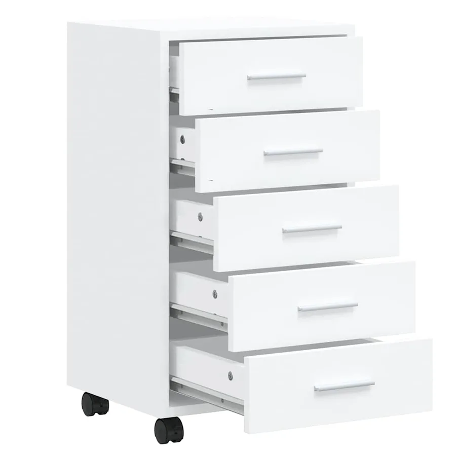 Armoire à tiroirs avec roulettes Blanc brillant Bois ingénierie - 5