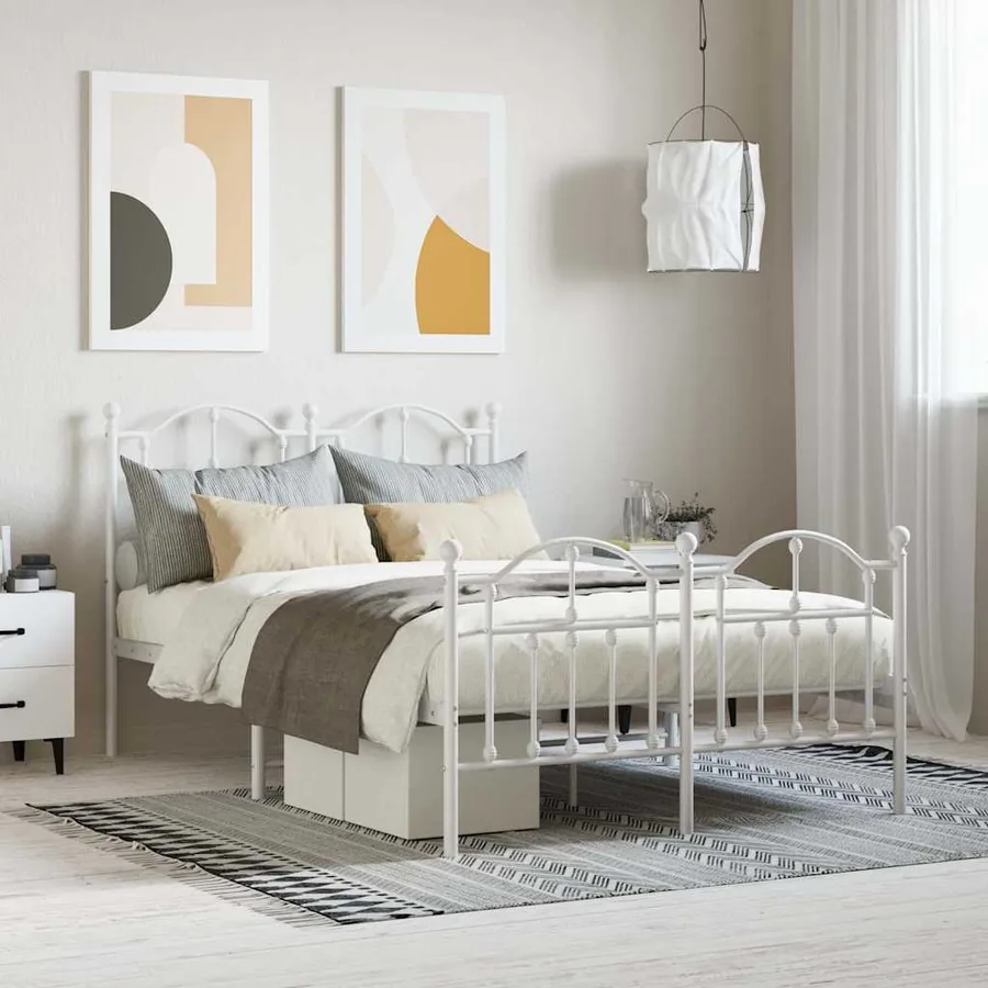 Cadre de lit métal sans matelas et pied de lit blanc 120x200 cm
