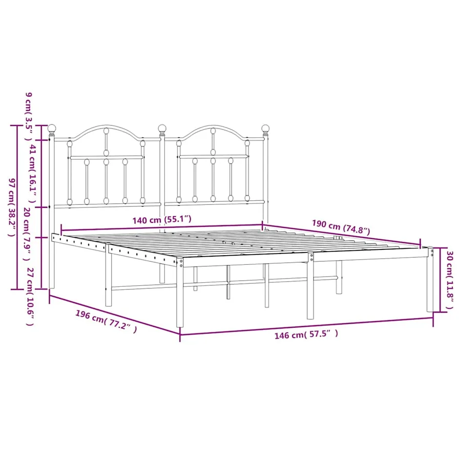 Cadre de lit métal sans matelas et tête de lit blanc 140x190 cm - 9