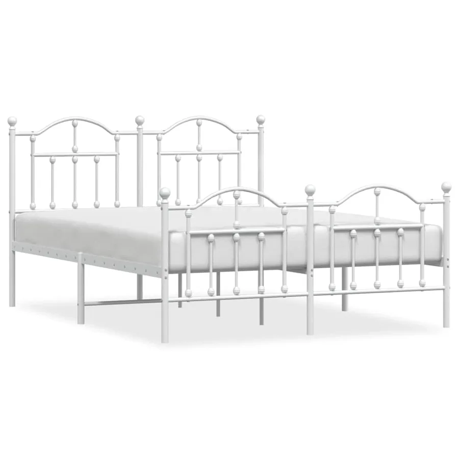 Cadre de lit métal sans matelas et pied de lit blanc 140x190 cm - 2