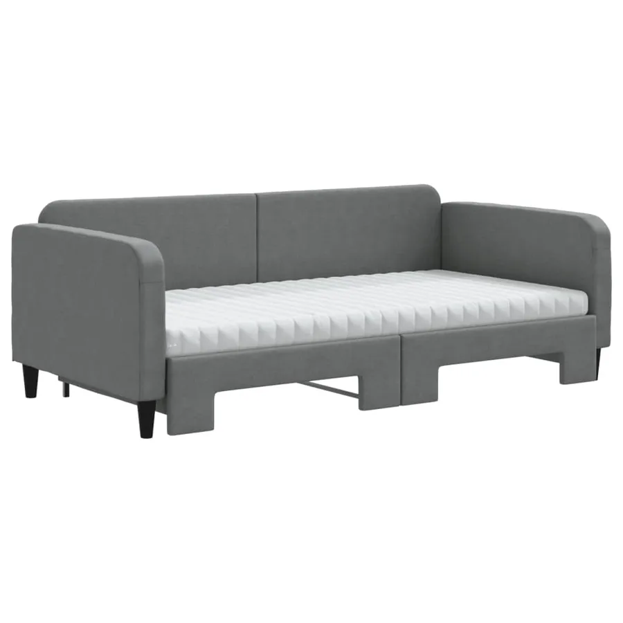 Lit de jour avec gigogne et matelas gris foncé 100x200 cm tissu - 3