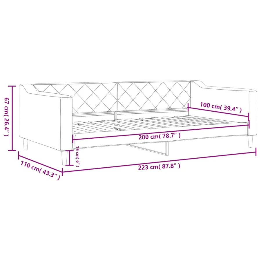 Lit de repos sans matelas noir 100x200 cm tissu - 8