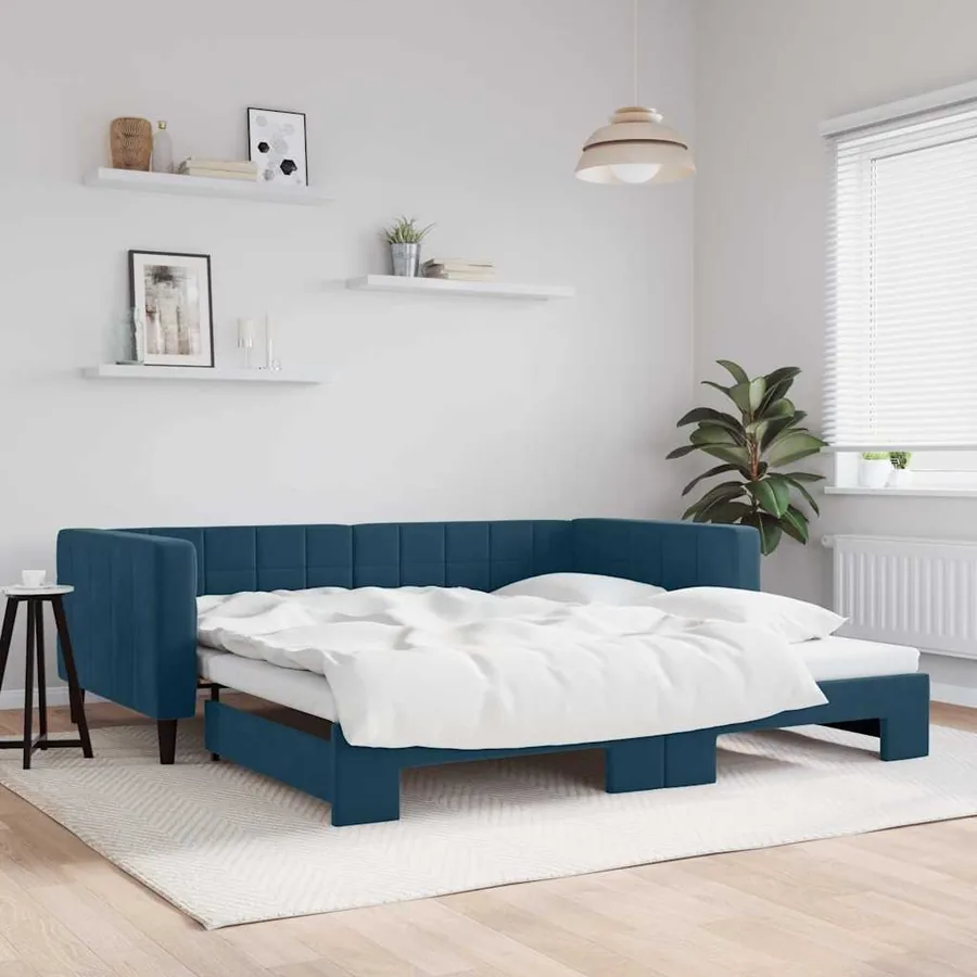 Lit de jour avec gigogne sans matelas bleu 100x200 cm