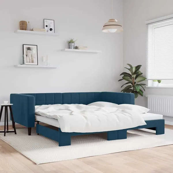Lit de jour avec gigogne sans matelas bleu 100x200 cm