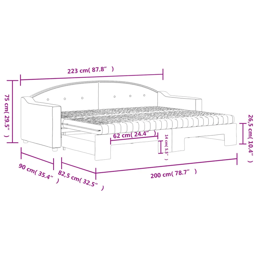Lit de jour avec gigogne et matelas gris clair 80x200 cm tissu - 12