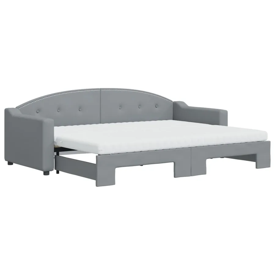 Lit de jour avec gigogne et matelas gris clair 80x200 cm tissu - 2