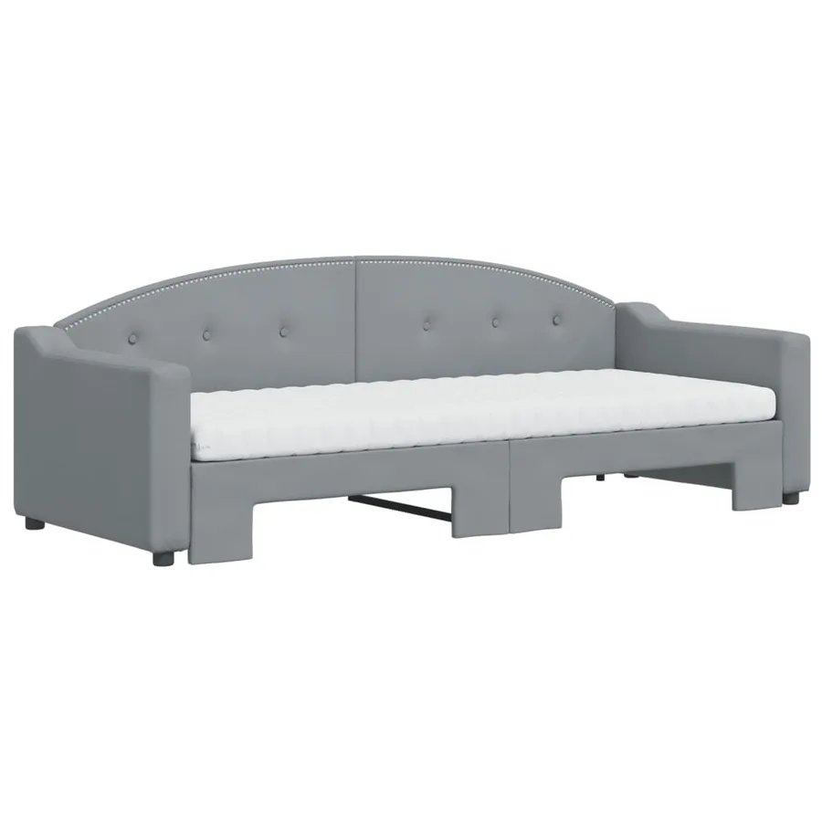Lit de jour avec gigogne et matelas gris clair 80x200 cm tissu - 3