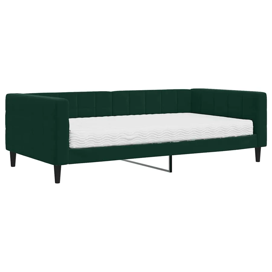 Lit de jour avec matelas vert foncé 100x200 cm velours - 2
