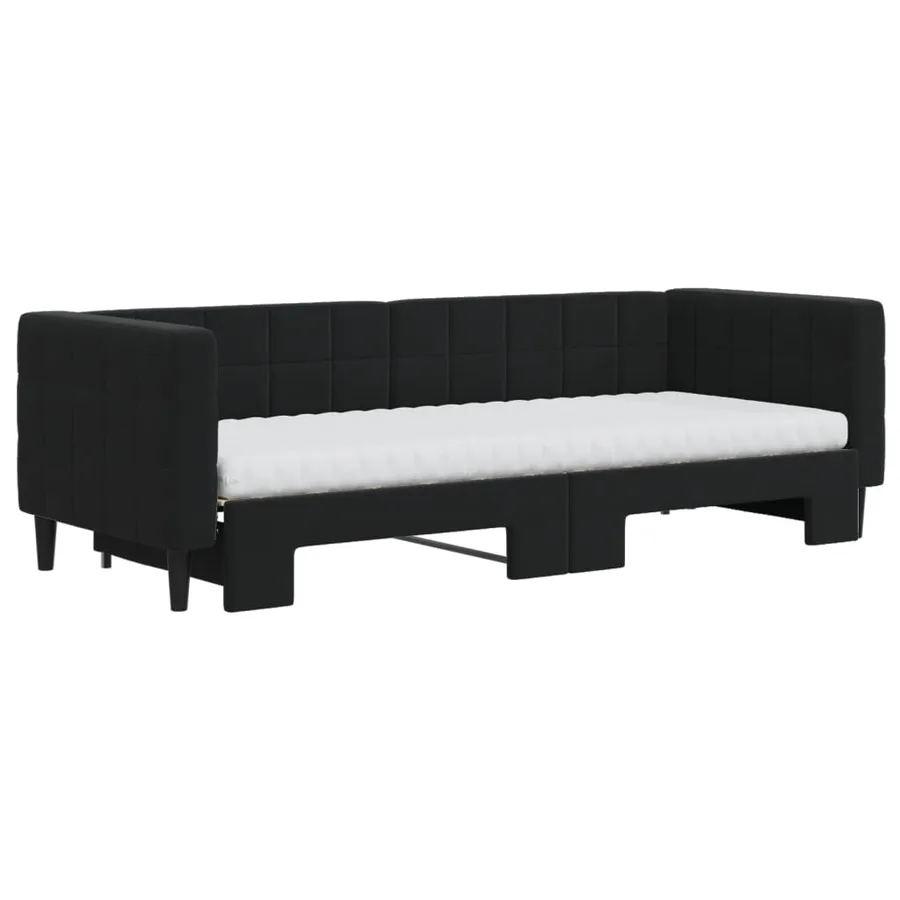 Lit de jour avec lit gigogne et matelas noir 80x200 cm velours - 3
