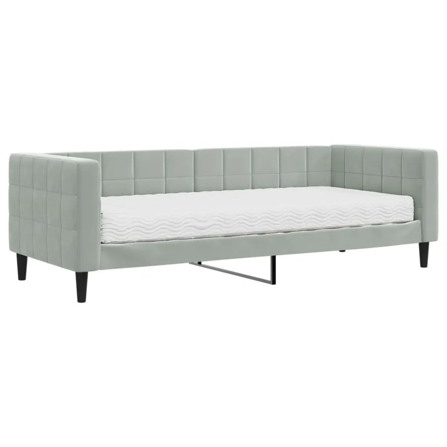 Lit de jour avec matelas gris clair 80x200 cm velours - 2