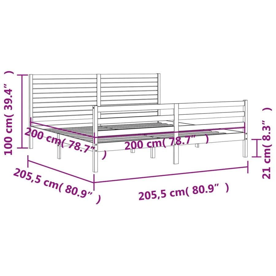 Cadre de lit sans matelas blanc 200x200 cm bois massif - 12