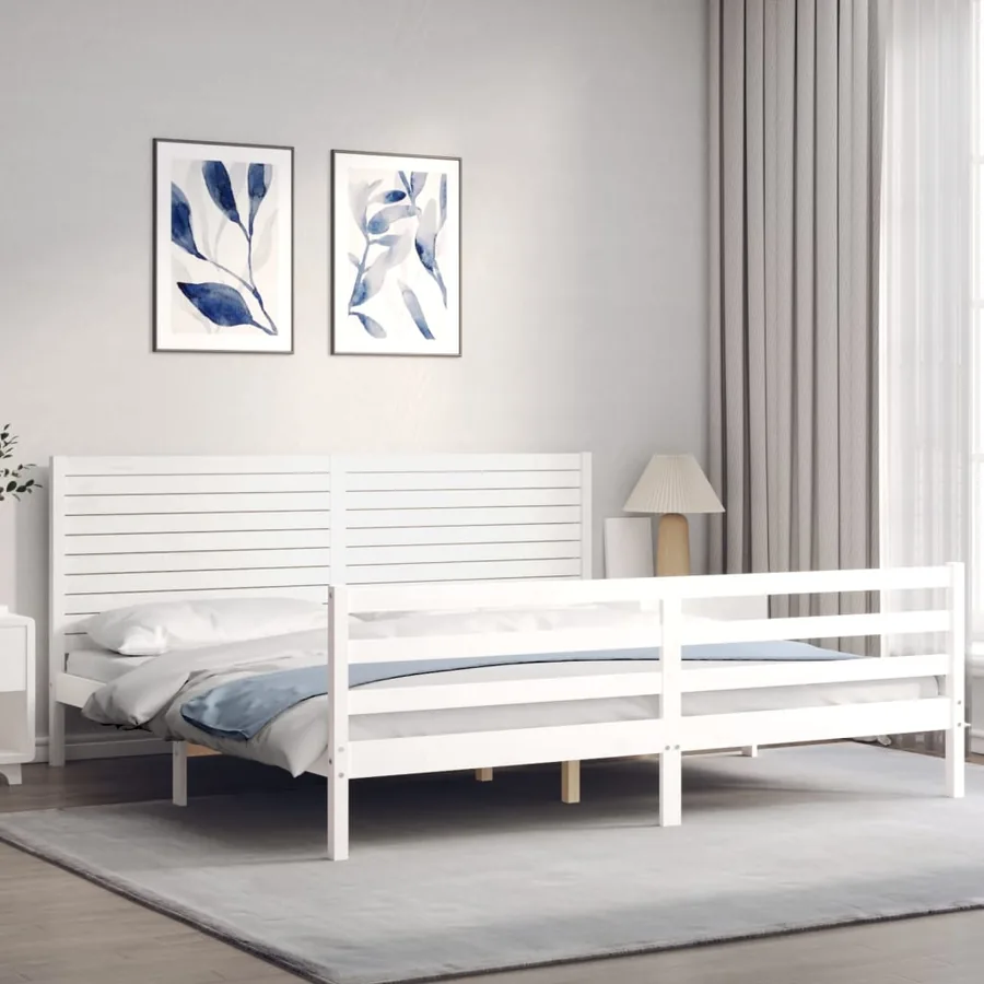 Cadre de lit sans matelas blanc 200x200 cm bois massif - 3