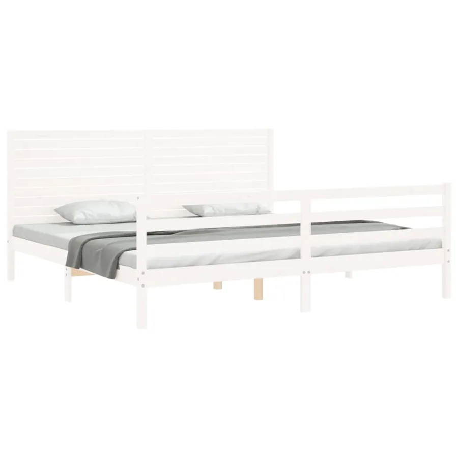 Cadre de lit sans matelas blanc 200x200 cm bois massif - 4
