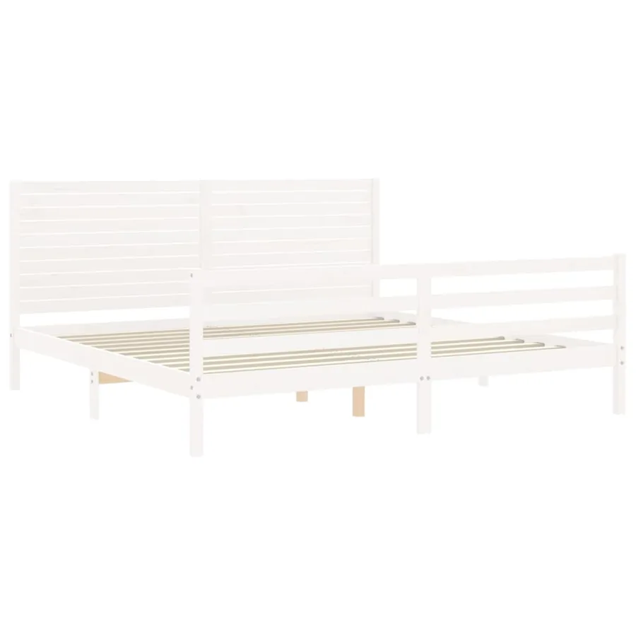 Cadre de lit sans matelas blanc 200x200 cm bois massif - 5