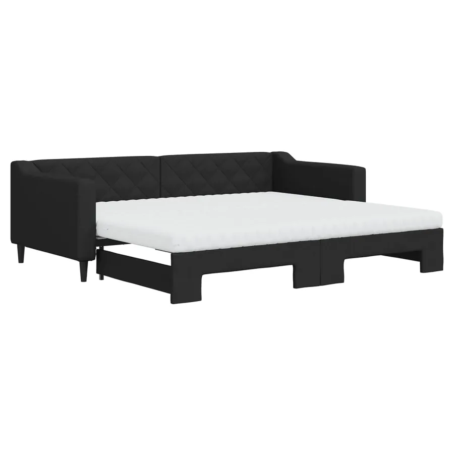 Lit de jour avec gigogne et matelas noir 90x200 cm tissu - 2