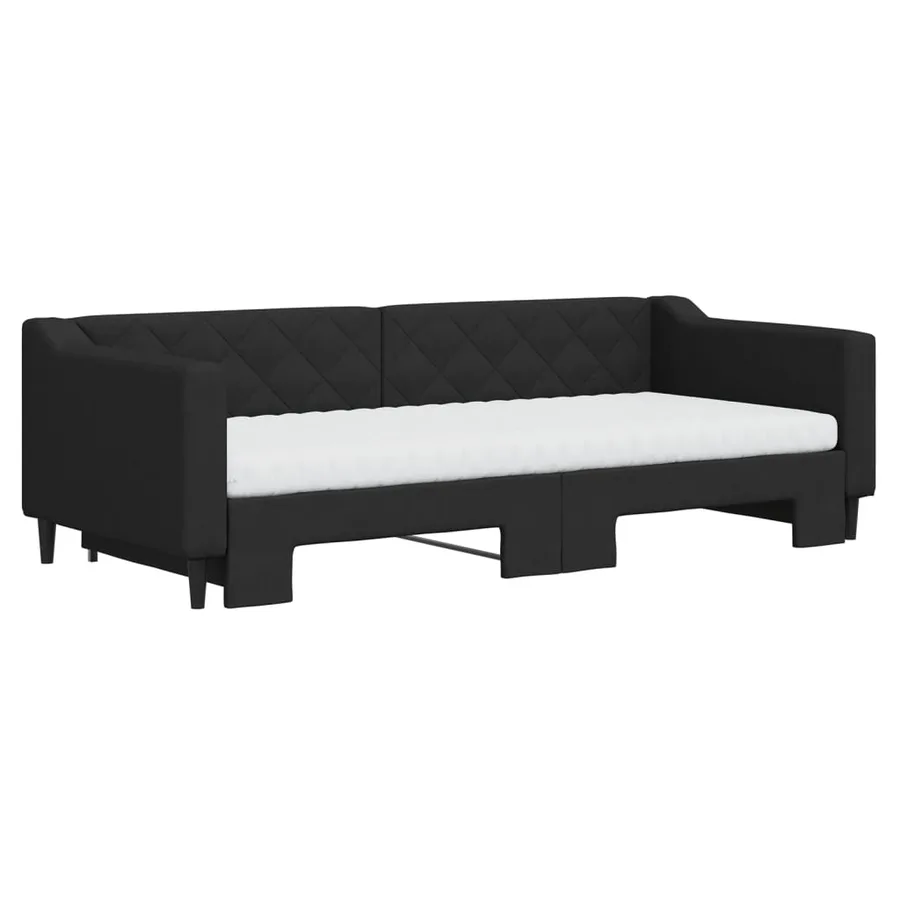Lit de jour avec gigogne et matelas noir 90x200 cm tissu - 3