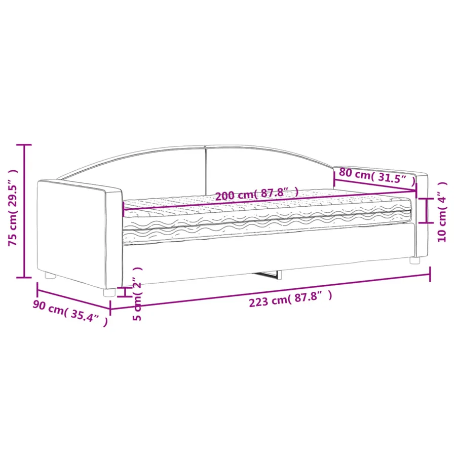 Lit de jour avec matelas crème 80x200 cm tissu - 12