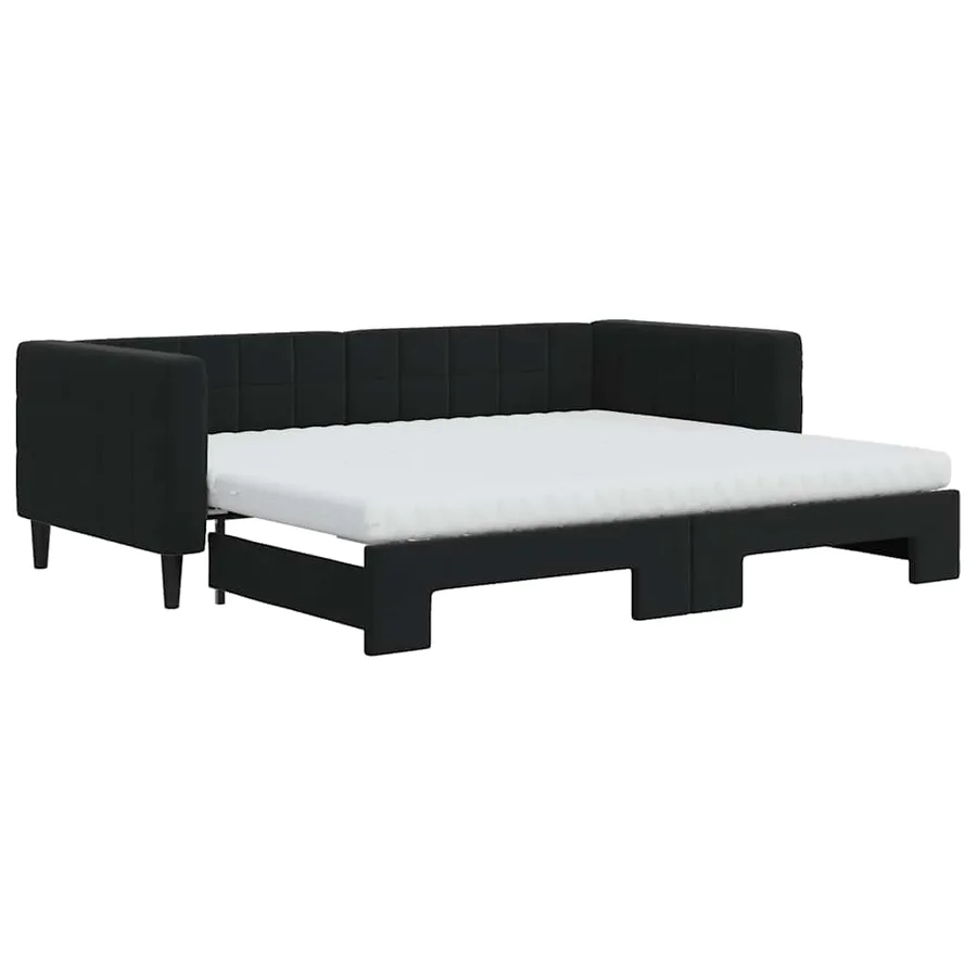 Lit de jour avec gigogne et matelas noir 90x200 cm velours - 2