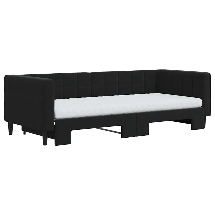 Lit de jour avec gigogne et matelas noir 90x200 cm velours - 3