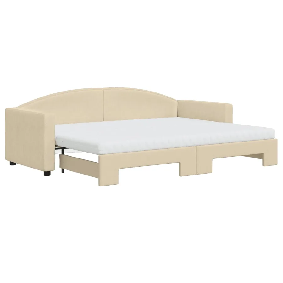 Lit de jour avec gigogne et matelas crème 80x200 cm tissu - 2