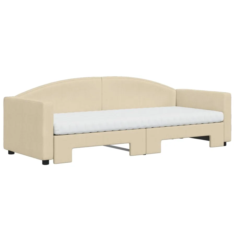 Lit de jour avec gigogne et matelas crème 80x200 cm tissu - 3