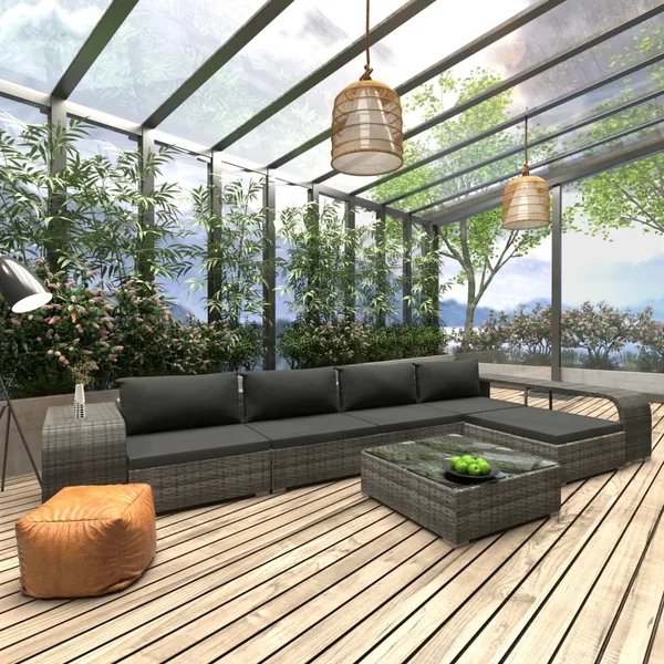 Salon de jardin 8 pcs avec coussins résine tressée gris