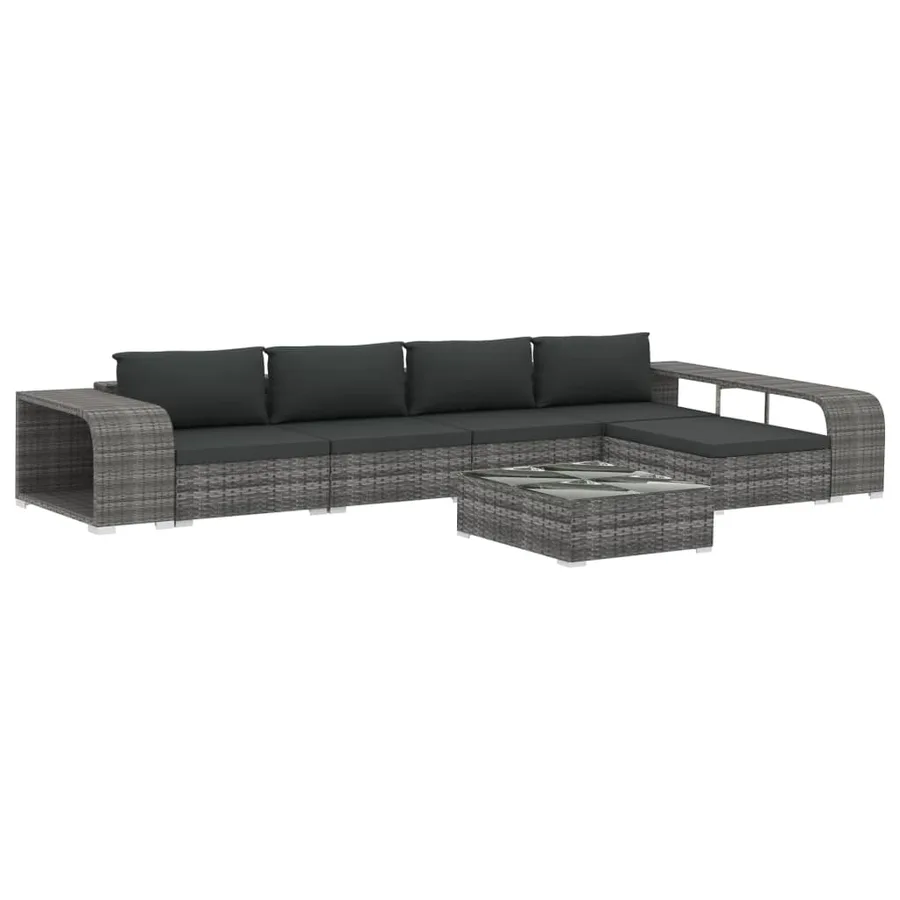 Salon de jardin 8 pcs avec coussins résine tressée gris - 2