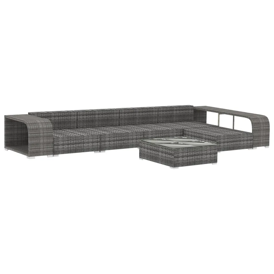 Salon de jardin 8 pcs avec coussins résine tressée gris - 3