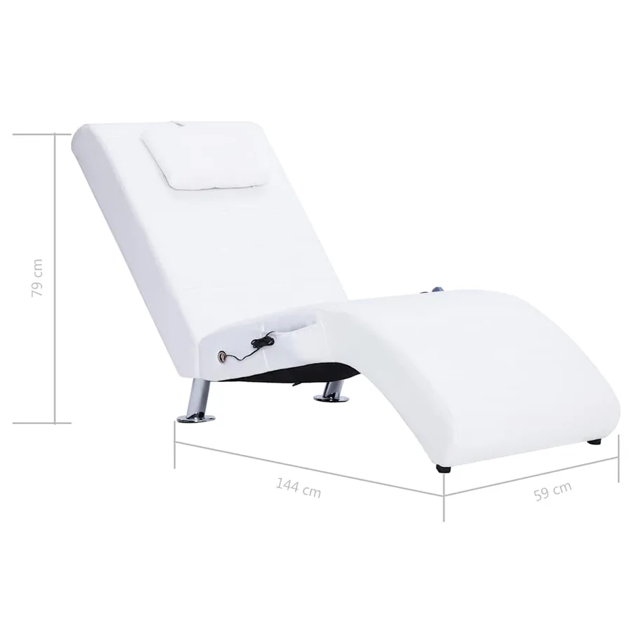 Chaise longue de massage avec oreiller Blanc Similicuir - 11
