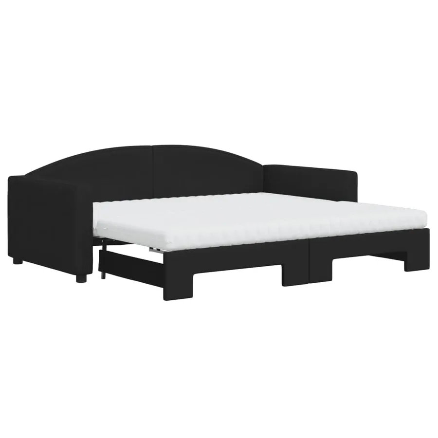 Lit de jour avec gigogne et matelas noir 90x190 cm tissu - 2
