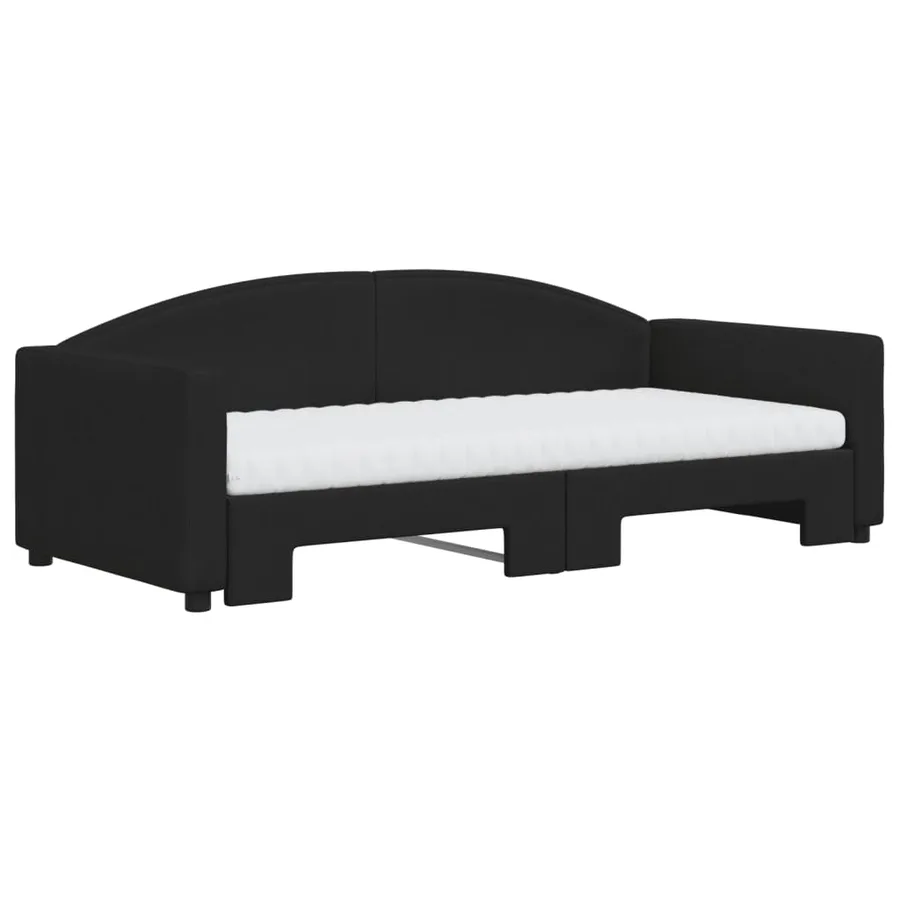 Lit de jour avec gigogne et matelas noir 90x190 cm tissu - 3