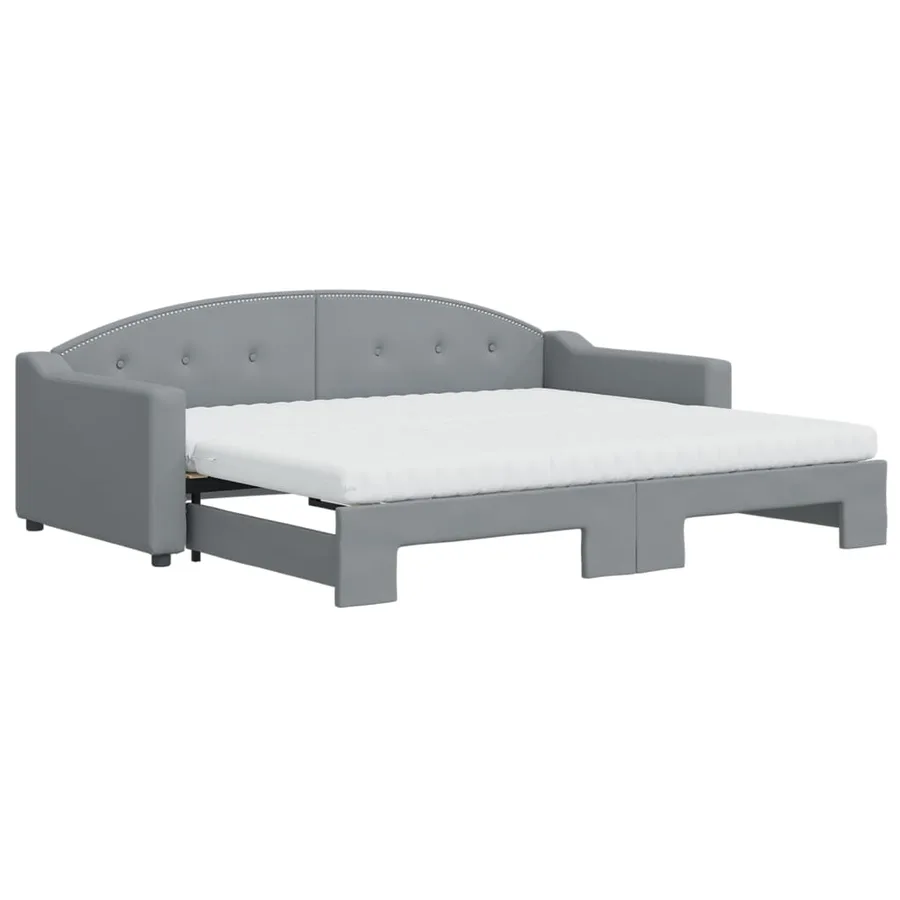 Lit de jour avec gigogne et matelas gris clair 90x200 cm tissu - 2