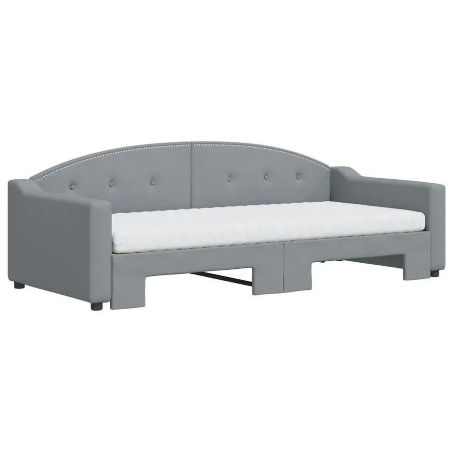 Lit de jour avec gigogne et matelas gris clair 90x200 cm tissu - 3