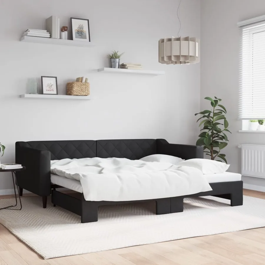Lit de jour avec lit gigogne noir 90x190 cm tissu