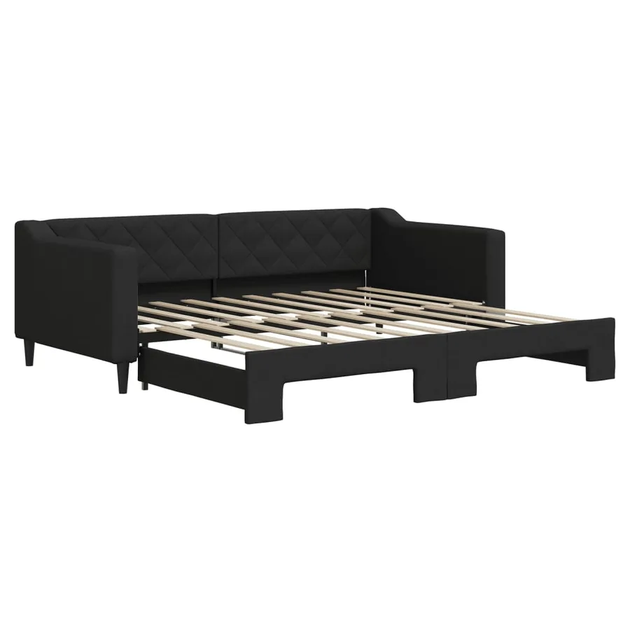 Lit de jour avec lit gigogne noir 90x190 cm tissu - 2