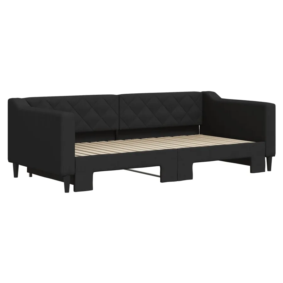 Lit de jour avec lit gigogne noir 90x190 cm tissu - 3
