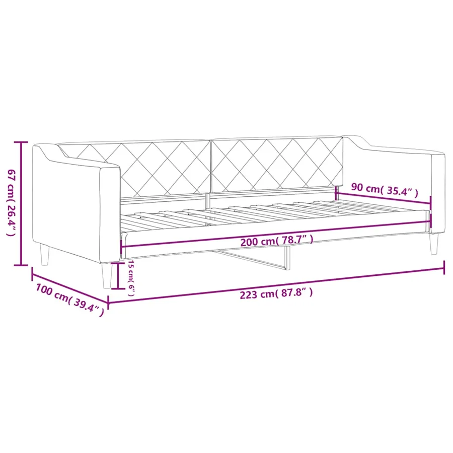 Lit de repos sans matelas gris clair 90x200 cm tissu - 8