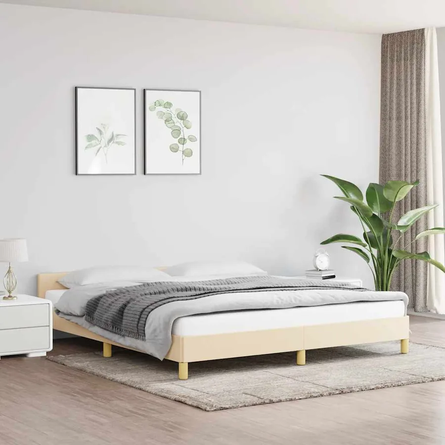Cadre de lit sans matelas crème 160x200 cm tissu