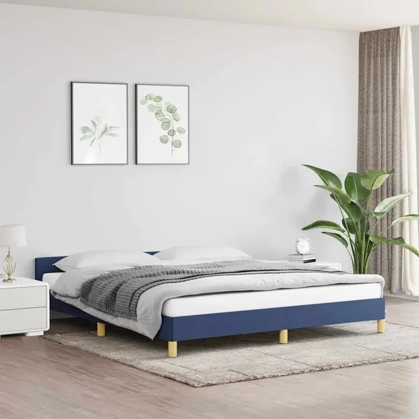 Cadre de lit avec tête de lit sans matelas bleu 180x200cm tissu