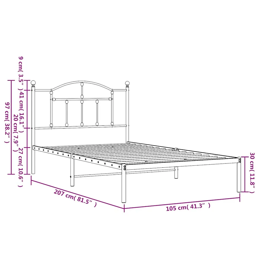 Cadre de lit métal sans matelas et tête de lit blanc 100x200 cm - 10