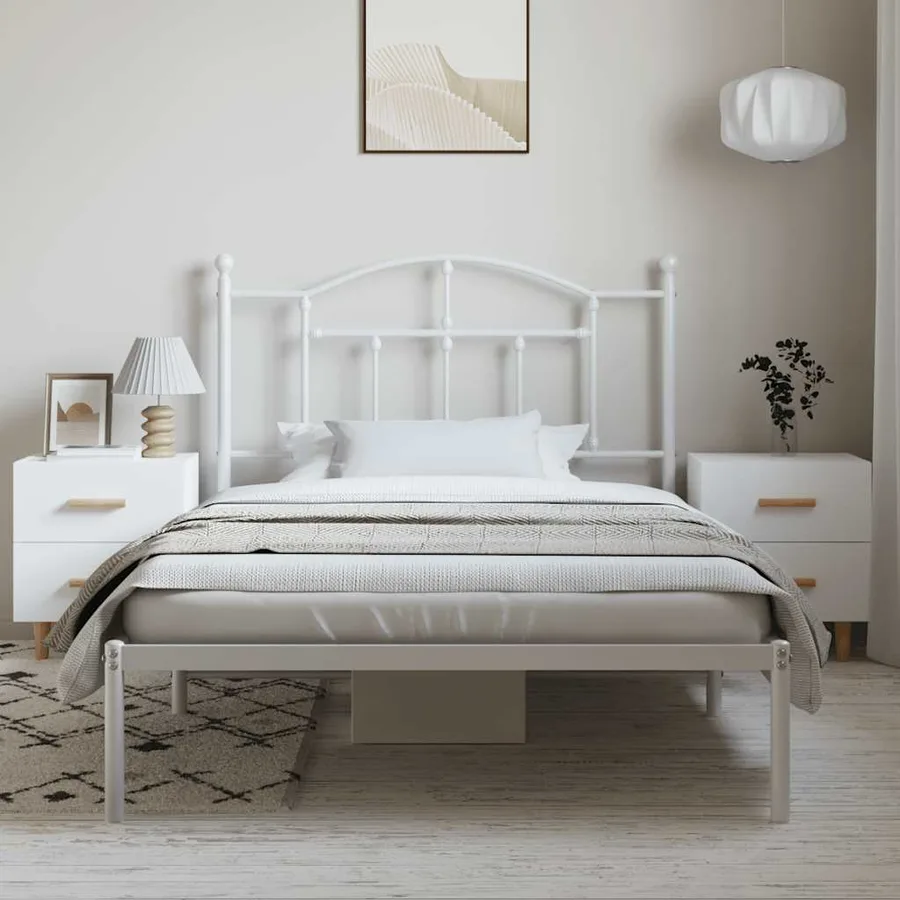 Cadre de lit métal sans matelas et tête de lit blanc 100x200 cm - 4