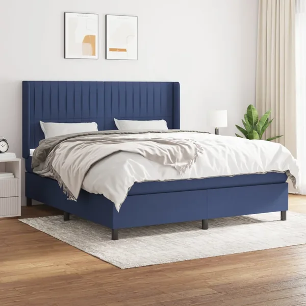 Sommier à lattes de lit avec matelas Bleu 180x200 cm Tissu