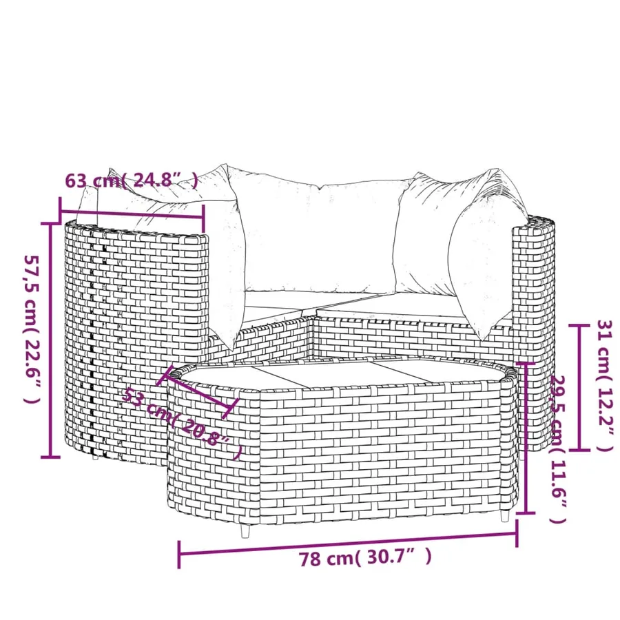 Salon de jardin 4 pcs avec coussins Marron Résine tressée - 11